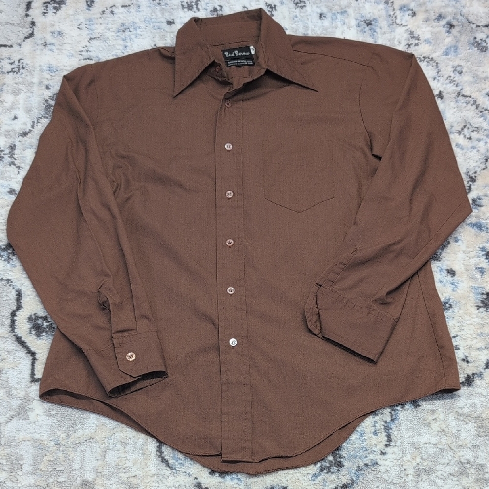 Vintage Bud Berma Brown Button Up Shirt Men’s 15.5-16.5 L Made in Korea 70s